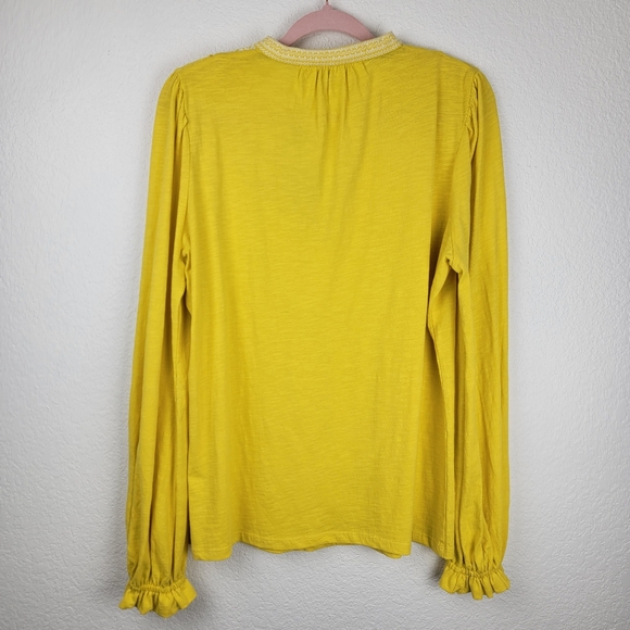 NWT Boden Notch Neck Embroidered Long Sleeve Cotton Top Yellow 12 - Picture 3 of 9